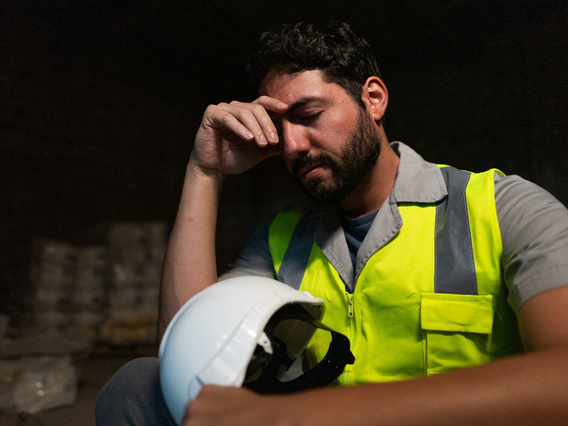 Trabalhador cansado e triste